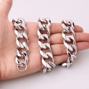 Stainless steel cuban link chain detail shot showing heavy thickness and shiny silver polish