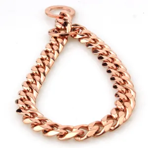 Rose gold stainless steel cuban link pet dog collar heavy duty metal training chain 15mm