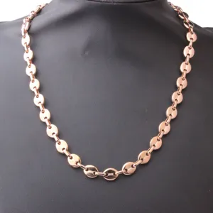 Rose gold coffee bean chain detail shot, showcasing the delicate electroplated finish and links.