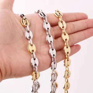 Stainless Steel Coffee Bean Chain Necklace Hip Hop Gold Silver Two Tone Jewelry Detail