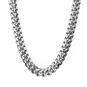 Men's Stainless Steel Cuban Link Chain Necklace Hip Hop Silver Jewelry Detail View