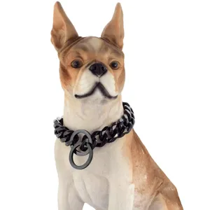 Black heavy metal dog chain collar 19mm chunky pet choker stainless steel pet accessory details