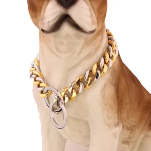 15mm heavy duty gold silver stainless steel dog chain collar pitbull pet jewelry training