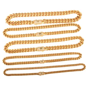 Collier chaîne gourmette cubaine en acier inoxydable pour homme avec fermoir zircon.