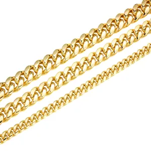 Gold cuban chain necklace for men, stainless steel hip hop chain jewelry detail view.