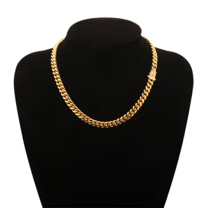 Collier chaîne gourmette en or pour homme avec fermoir en zircon, bijou en acier inoxydable.