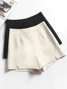 Eleganti pantaloncini da donna a vita alta linea A e gamba larga in nero e beige