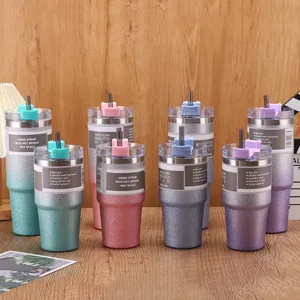 30oz diamond glitter stainless steel vacuum insulated tumbler with straw and lid set