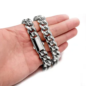 Collier Chaîne Gourmette Cuban en Acier Inoxydable pour Hommes Lourd Chaîne Miami Hip Hop Bijoux de Mode