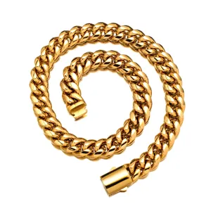 Collier chaîne cubaine Miami en acier inoxydable doré pour homme bijou hip hop style