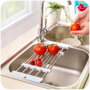 Escurridor de Platos Telescópico de Acero Inoxidable para Fregadero de Cocina Estilo Japonés Estante de Almacenamiento