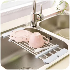 Escurridor de platos extensible de acero inoxidable para fregadero cocina organizador