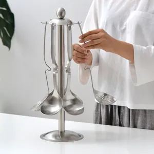 Σετ κουταλιών hot pot από ανοξείδωτο ατσάλι με όρθια βάση και τρυpητές κουτάλες