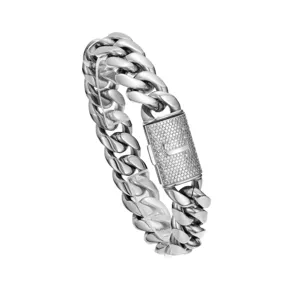 Men hip hop cuban link chain necklace stainless steel letter clasp iced out jewelry