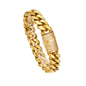 Gold Miami Cuban link chain necklace for men with iced out letter box clasp hip hop jewelry