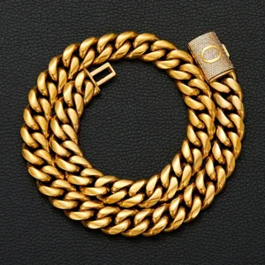 Men's hip hop gold cuban link chain necklace with iced out letter clasp jewelry