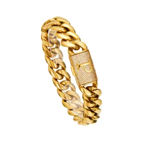 Men Gold Hip Hop Cuban Chain Necklace Letter P Micro Pave Rhinestone Clasp Pendant