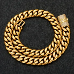 Men gold cuban link chain necklace with iced out letter R flip clasp hip hop jewelry