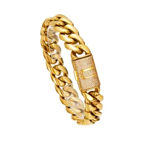 Men Gold Cuban Link Chain Necklace Hip Hop Iced Out Letter Clasp Jewelry Accessories for Men