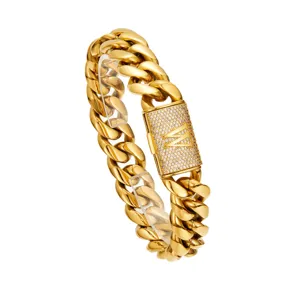 Gold hip hop Cuban link chain necklace with iced out letter lock clasp for men fashion jewelry