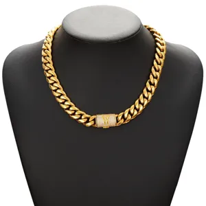 Men Gold Cuban Link Chain Necklace Hip Hop Iced Out Alphabet Letter W Clasp Jewelry