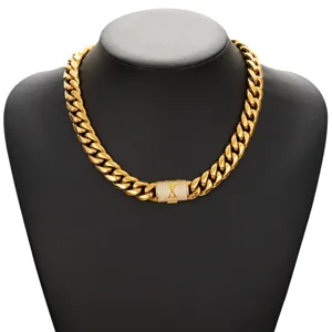Men gold cuban chain necklace hip hop style iced out letter X clasp choker jewelry