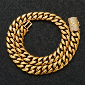 Men gold hip hop cuban link chain with alphabet letter Z rhinestone clasp necklace