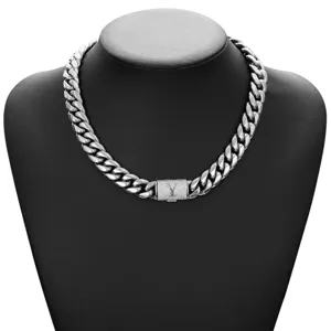 Men's hip-hop chunky cuban link chain necklace featuring a stunning iced out letter Y clasp.