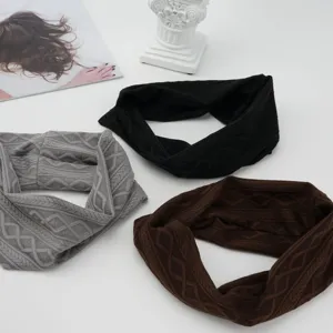 Knit headband elastic hair band solid color braided warm winter hair accessories for women
