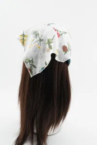 Floral Embroidered Cotton Triangle Headscarf Vintage Hair Scarf Kerchief Hair Bandana
