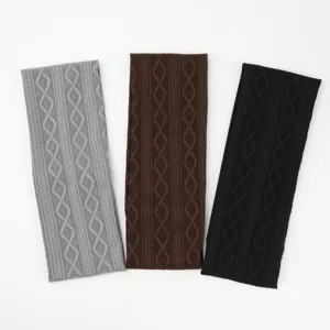Knitted cable headband set in grey, brown, and black. Soft, stretchy daily hair accessory.