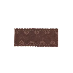 Brown lace stretchy headband detail, elegant floral bow hair accessory for daily wear.