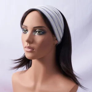 Wide striped knitted headband for women, elastic yoga hair band, vintage hair accessory.