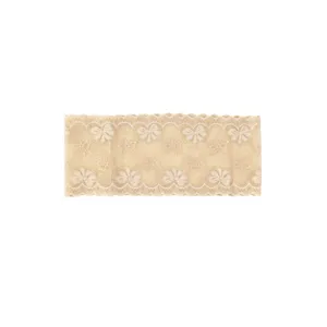 Elegant beige lace elastic headband with cute bow pattern for women daily fashion hair accessories.