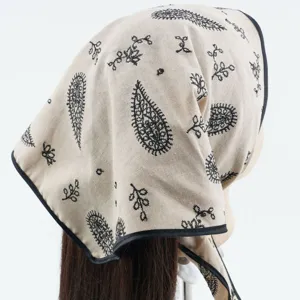 Women Vintage Ethnic Paisley Floral Embroidered Triangle Headband Breathable Nylon Hair Band Fashion Scarf