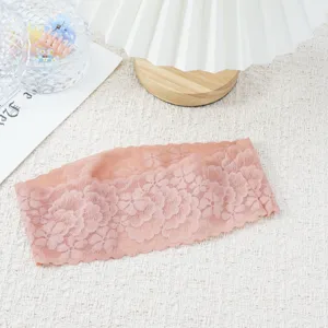 Retro elastic lace headband for women, vintage wide hair band with floral wavy edge design.