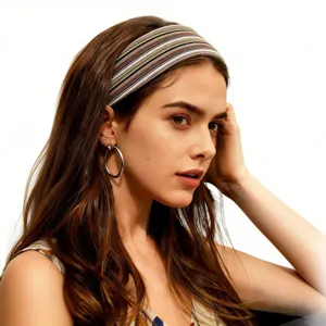 Retro Gestreifter Strick Haarreif Für Damen Herbst Winter Farbblock Breites Haarband Vintage Elastisches Haarteil