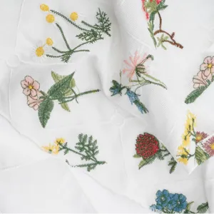 Floral embroidered cotton grid triangular headscarf versatile elegant women neckerchief