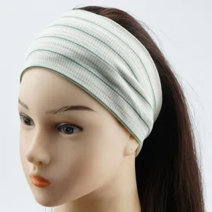 Striped knit headband for women, wide elastic yoga hair band, retro casual daily wear.
