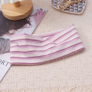 Knitted striped headband wide elastic yoga hair band retro hair hoop daily hair accessories.