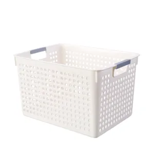 Panier de rangement en plastique rectangulaire organiseur de bureau avec poignées blanc