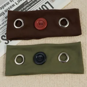 Punk style elastic hair band set with metal eyelets and buttons for women and girls rock look.