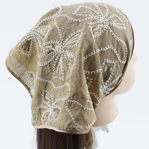 Pañuelo Triangular de Encaje Bordado con Lentejuelas Vintage Champaña Floral Estilo Corte Accesorios para el Cabello