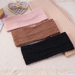Wide Knitted Headband Women Elastic Hair Hoop Solid Color Vintage Lotus Leaf Edge Hair Accessories Daily Headwear
