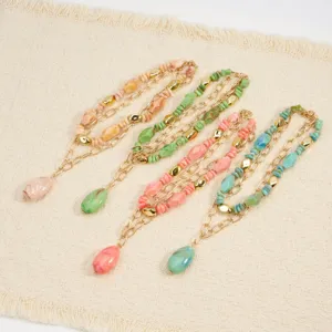 Collar de Cuentas Multicapa Estilo Ins Color de Contraste Cuentas Ovales Colgante de Metal Collar de Joyería de Moda Para Mujeres Fiesta