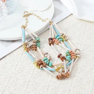 Bohemian Colorful Synthetic Red Agate Imitation Pearl Beaded Multi Layer Choker Necklace For Women Fashion Jewelry