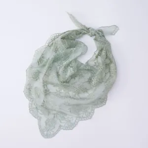 Light green lace triangular scarf embroidered veil vintage hollow floral neckerchief