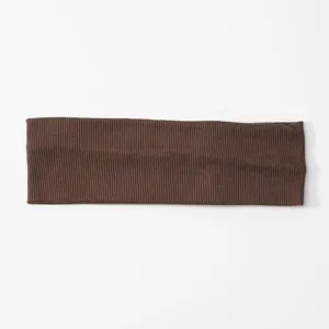 Brown ribbed headband elastic knit hair band minimalist sports yoga sweat accessory detail