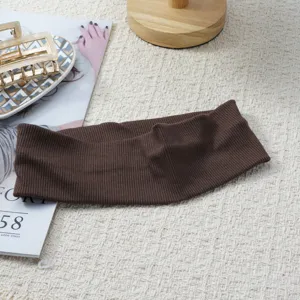 Brown solid color knitted headband, elastic sweat-absorbing hair band for daily use.
