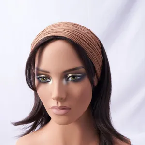 Knitted wide hair band for women, stretchable brown casual headband detail view product.
